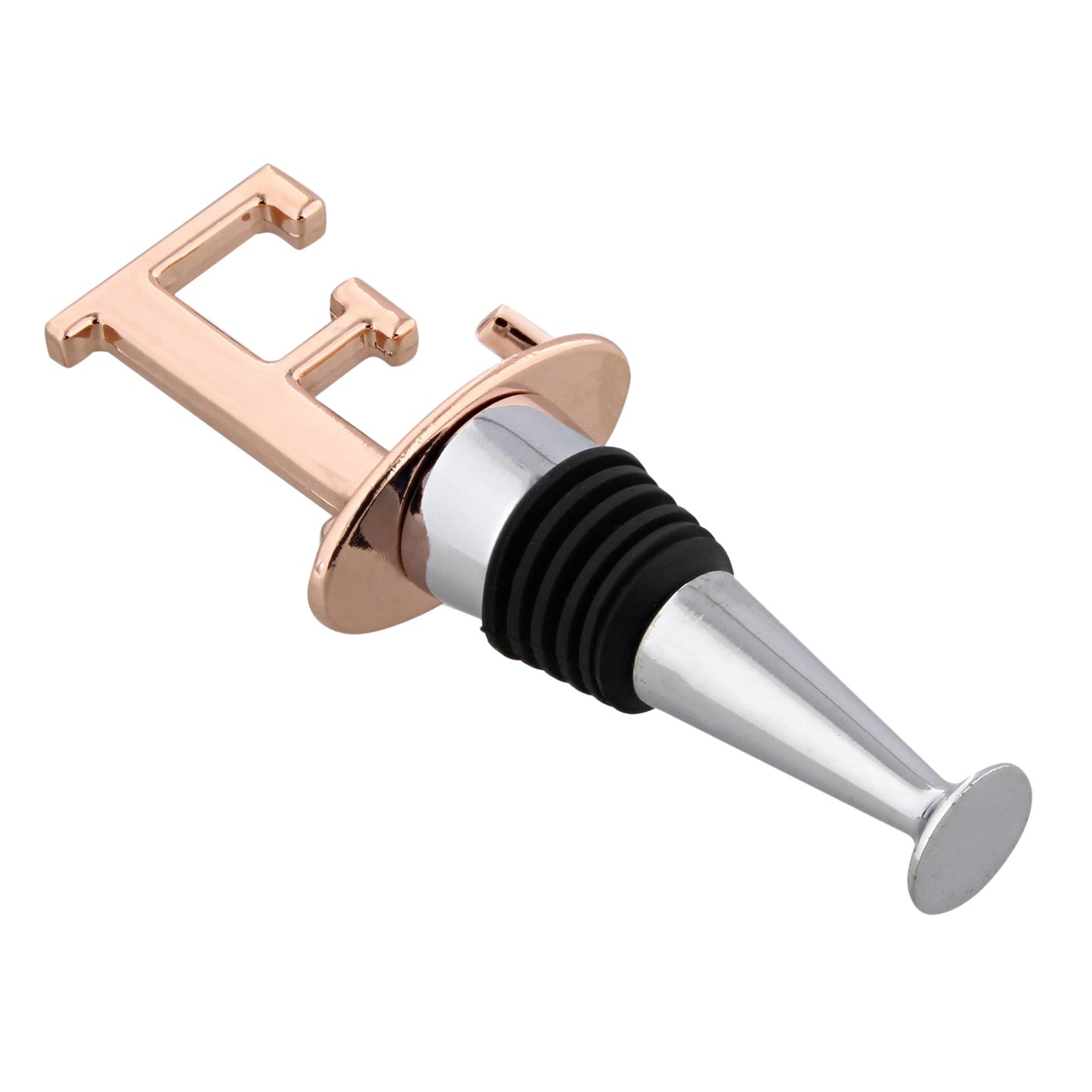 Reusable Wine Cork Bottle Wine Stopper Top Closer Seal, Rose Gold “E”