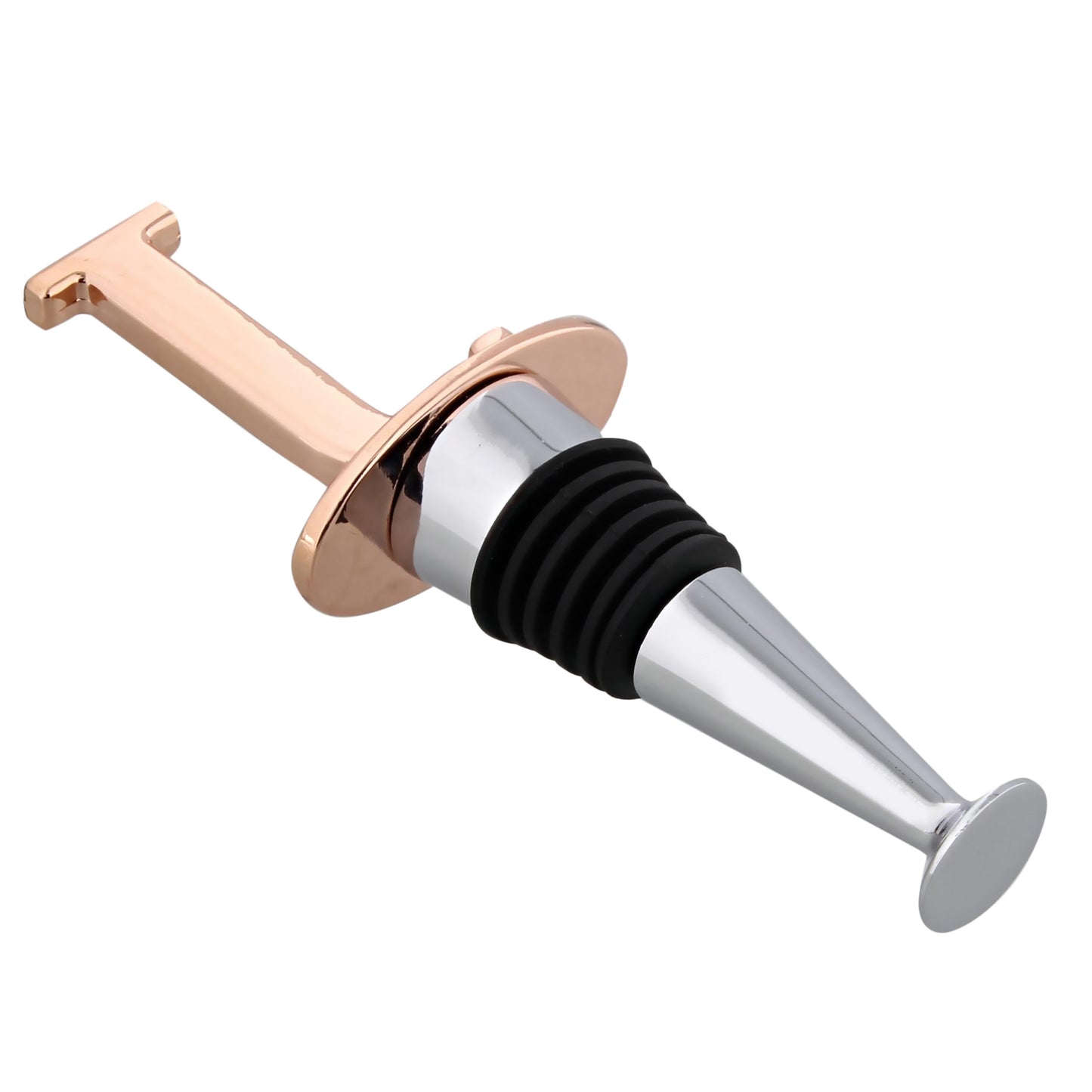 Reusable Wine Cork Bottle Wine Stopper Top Closer Seal, Rose Gold “J”