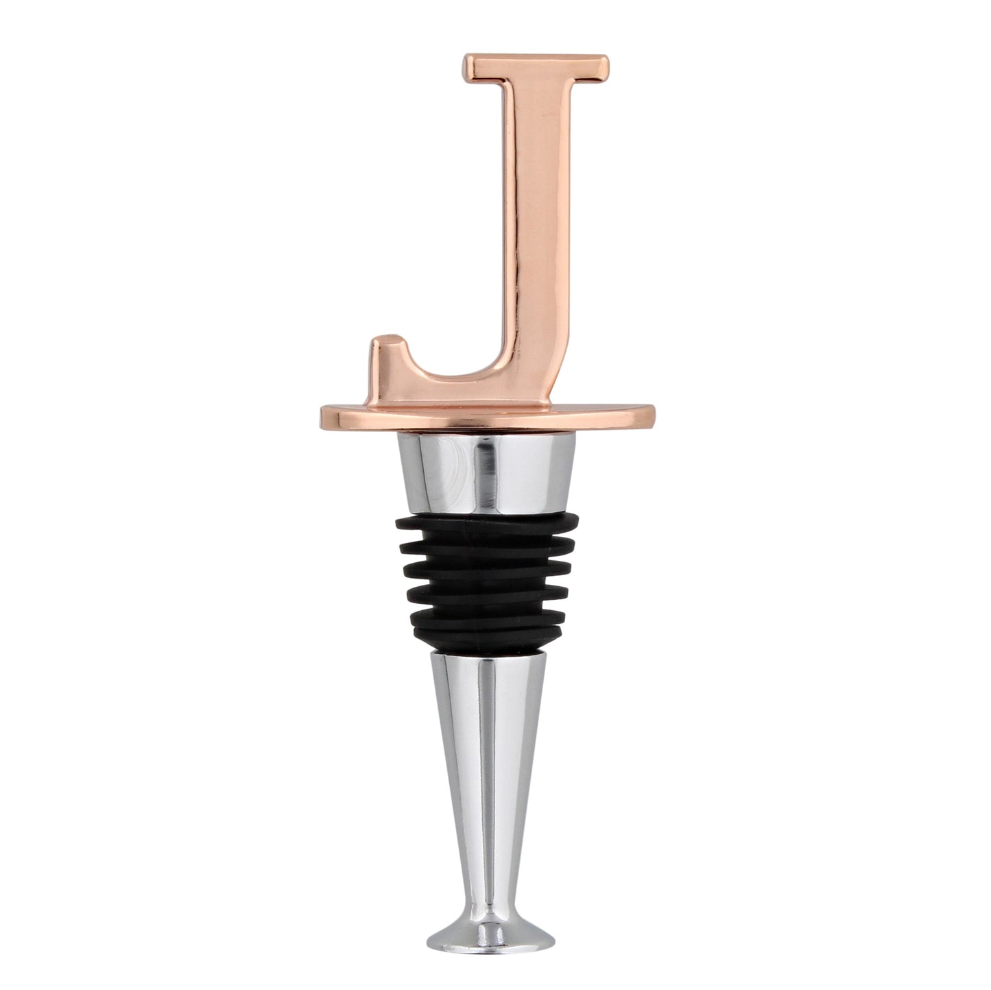 Reusable Wine Cork Bottle Wine Stopper Top Closer Seal, Rose Gold “J”