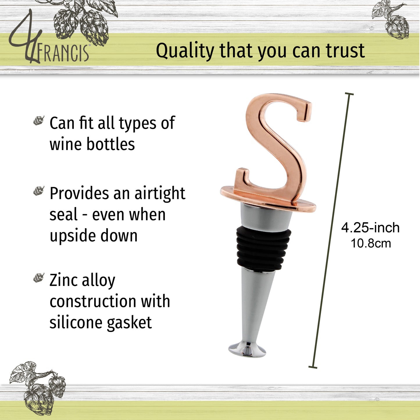 Reusable Wine Cork Bottle Wine Stopper Top Closer Seal, Rose Gold “S”