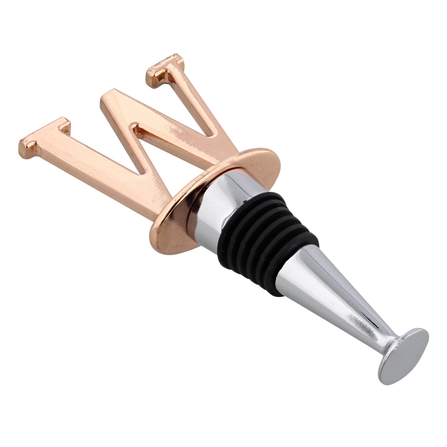 Reusable Wine Cork Bottle Wine Stopper Top Closer Seal, Rose Gold “W”