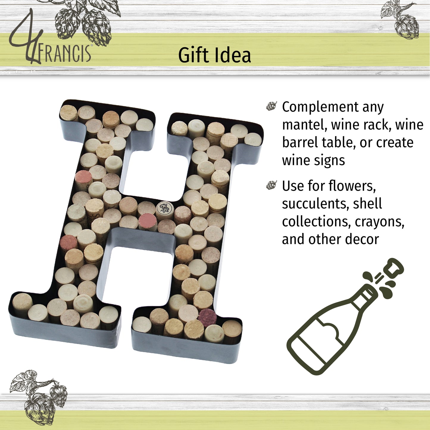 H-Shaped Letter Wine Cork Holder Decor Metal Container for Wine Corks