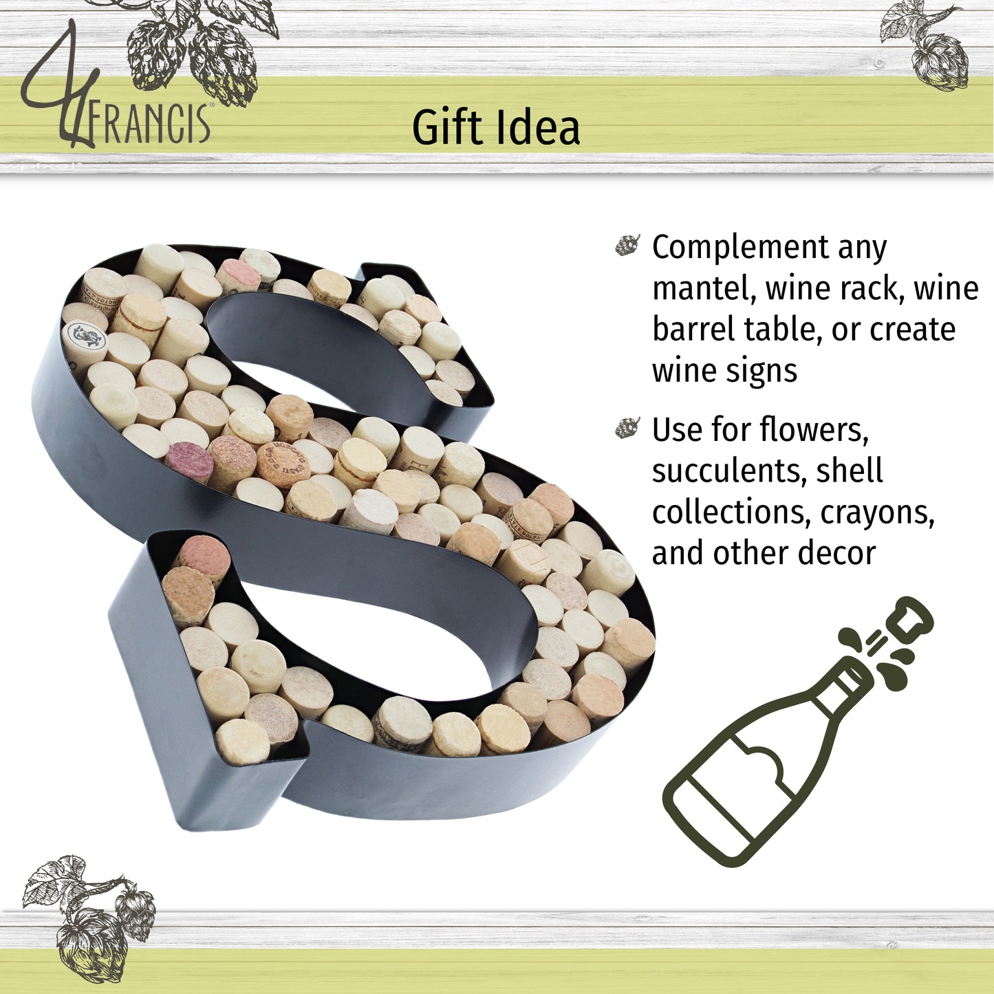 S-Shaped Letter Wine Cork Holder Decor Metal Container for Wine Corks