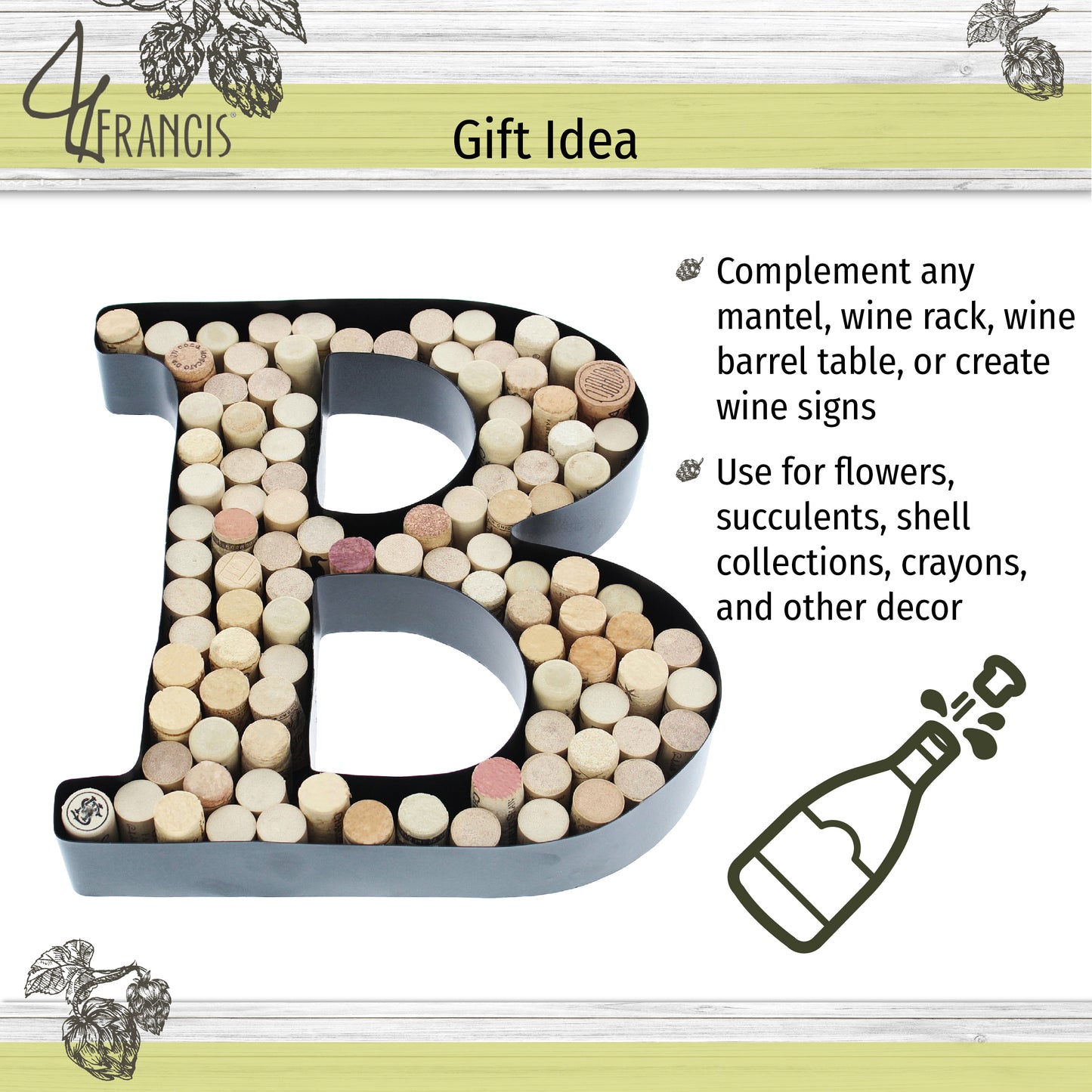 B-Shaped Letter Wine Cork Holder Decor Metal Container for Wine Corks