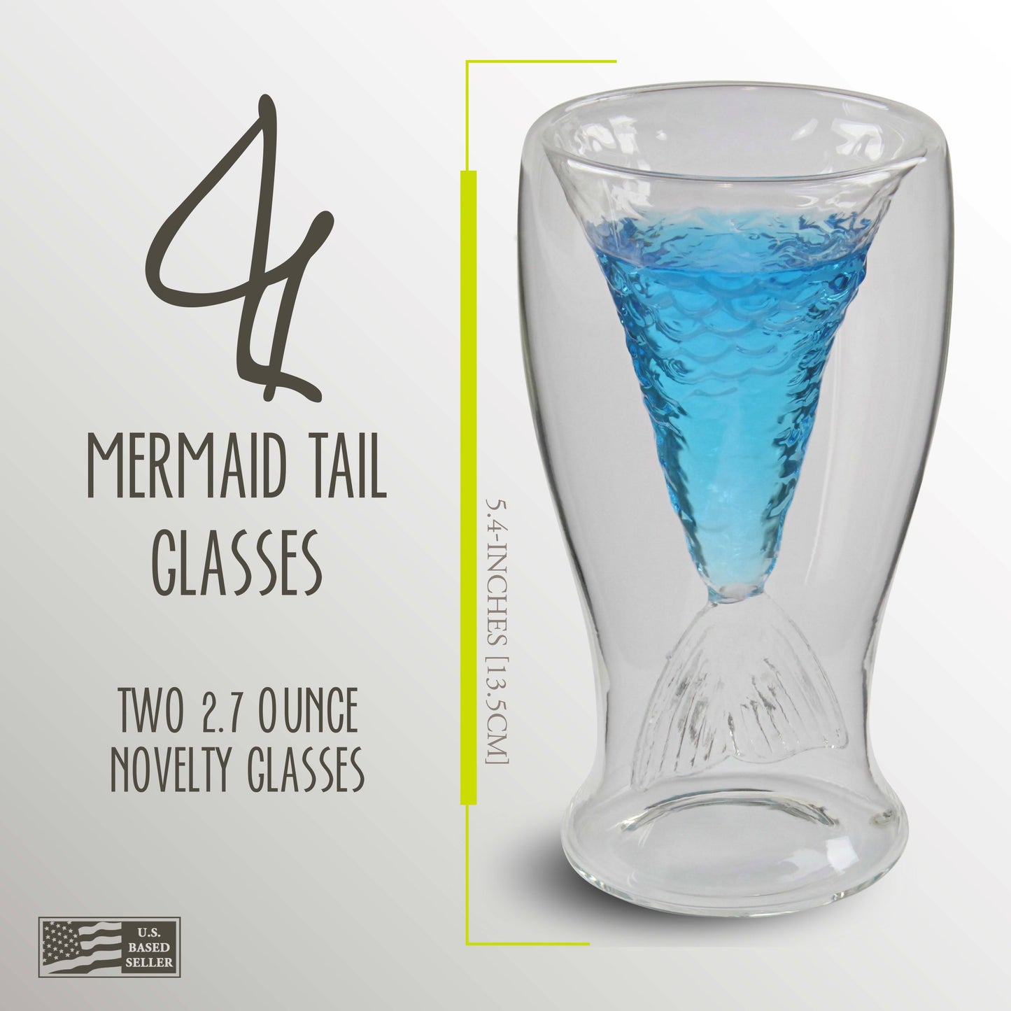 Mermaid Tail Drinking Glasses - 2pk 80mL Stemless Wine Glasses Set