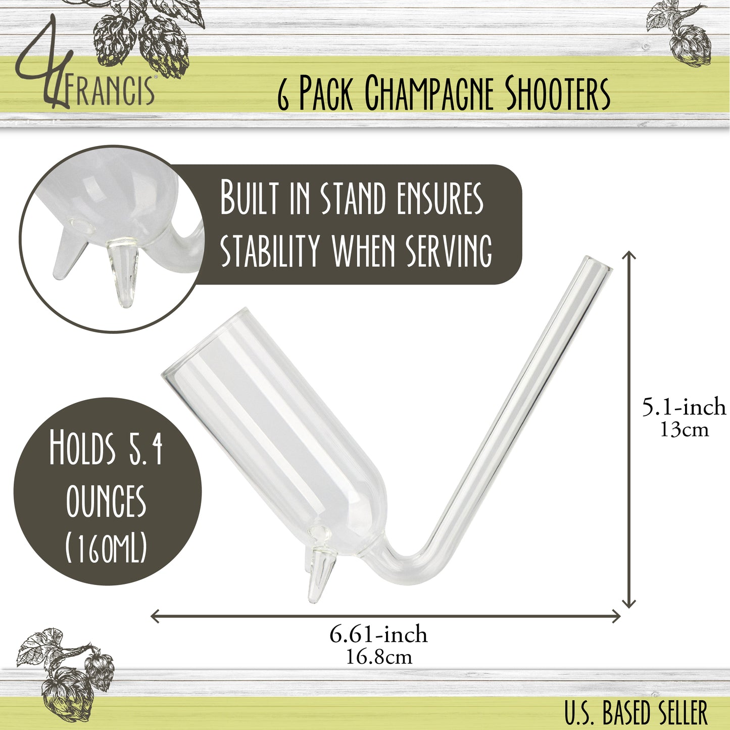Champagne Shooters with Built In Stands - 6pk 5.7oz Champagne Bongs