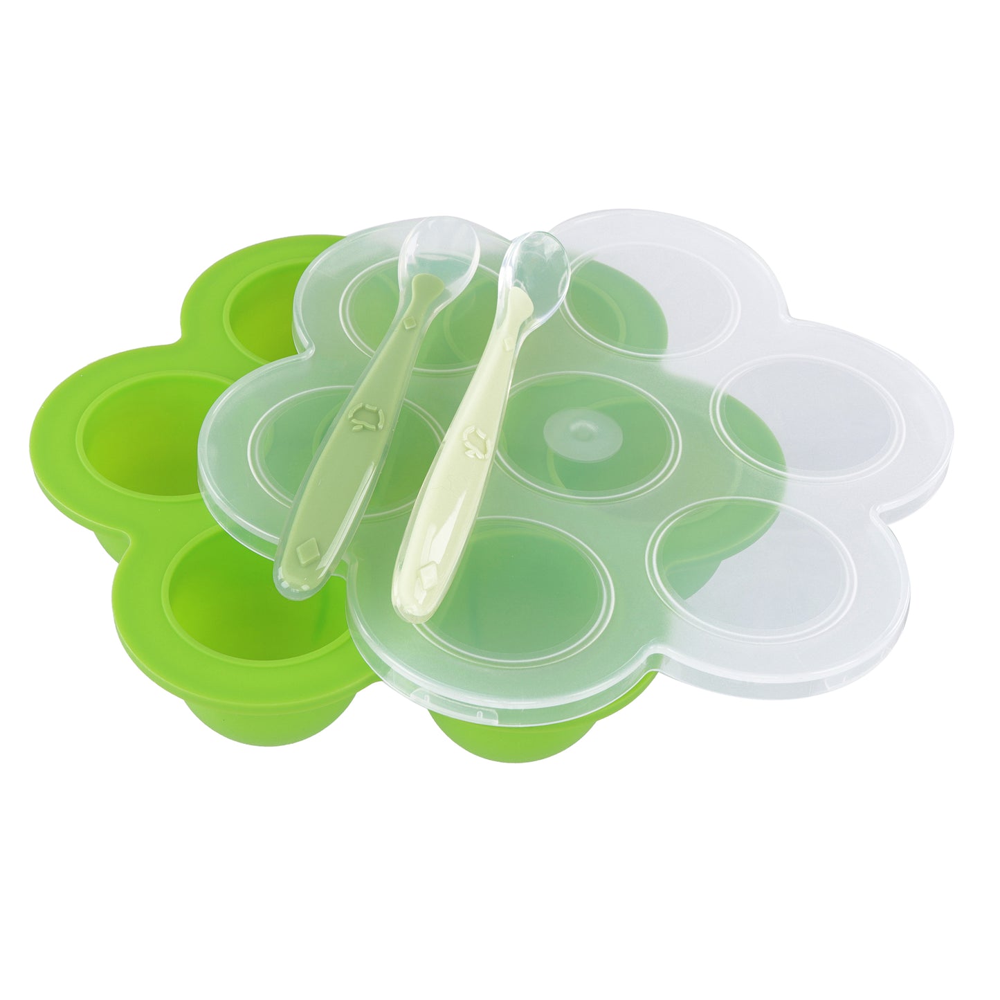 Green Food Container Freezer Tray with Thin Lid and 2pk Spoons