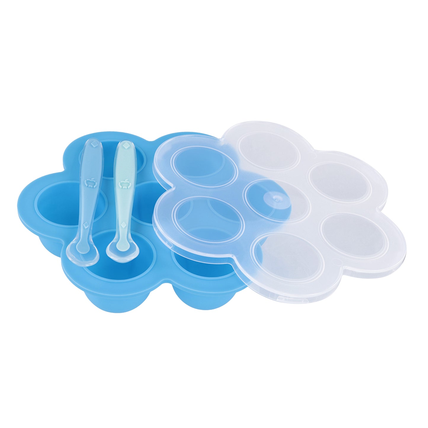 Blue Food Container Freezer Tray with Thin Lid and 2pk Spoons
