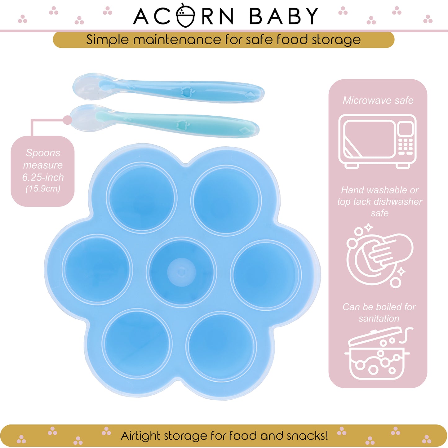 Blue Food Container Freezer Tray with Thin Lid and 2pk Spoons