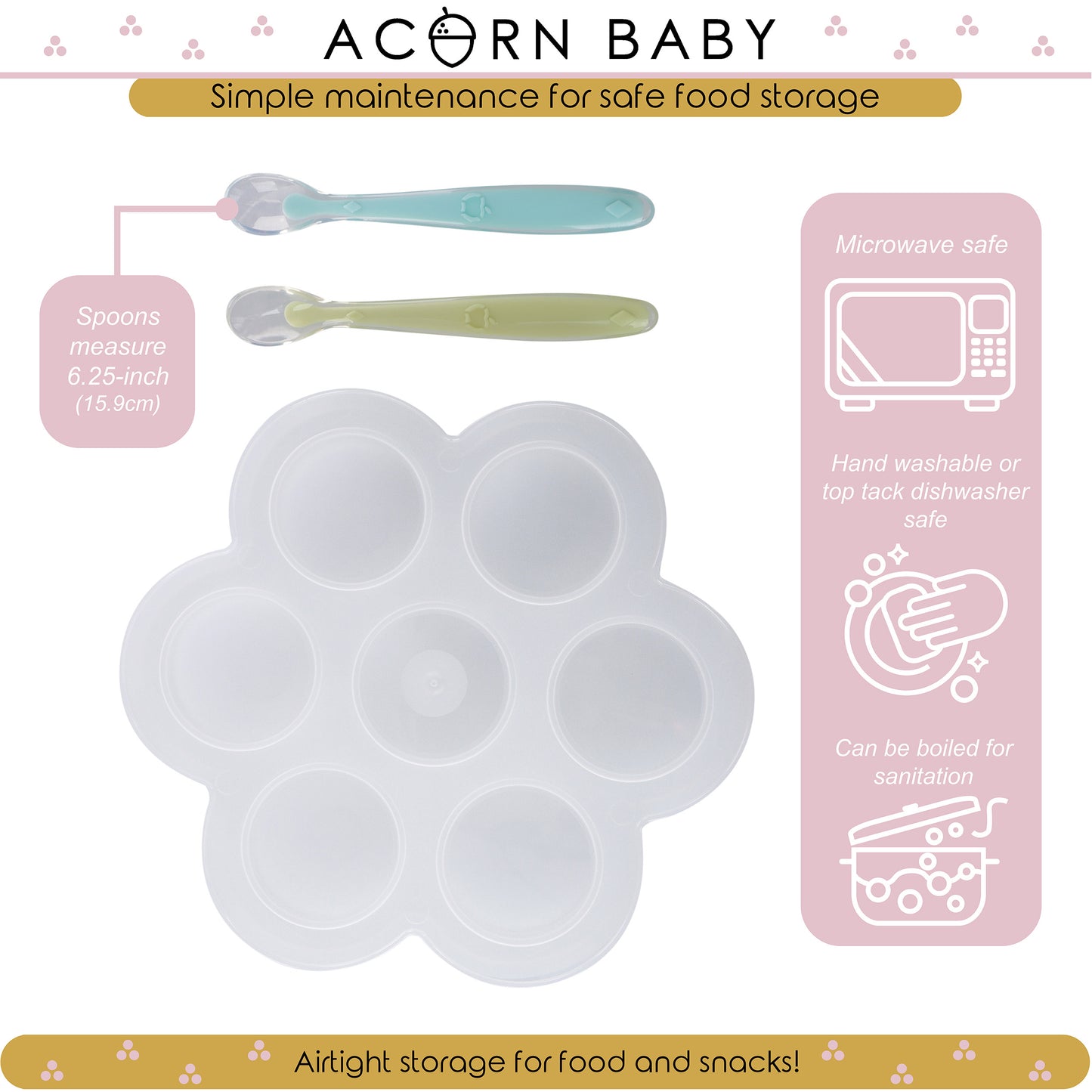 Clear Food Container Freezer Tray with Thick Lid and 2pk Spoons