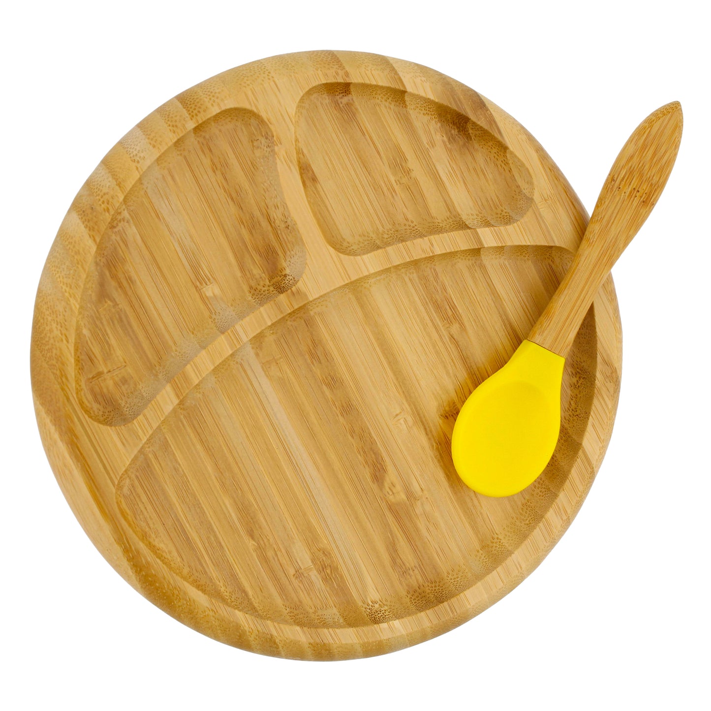 Bamboo Toddler Plates with Spoon in Yellow - Baby Plates with Suction