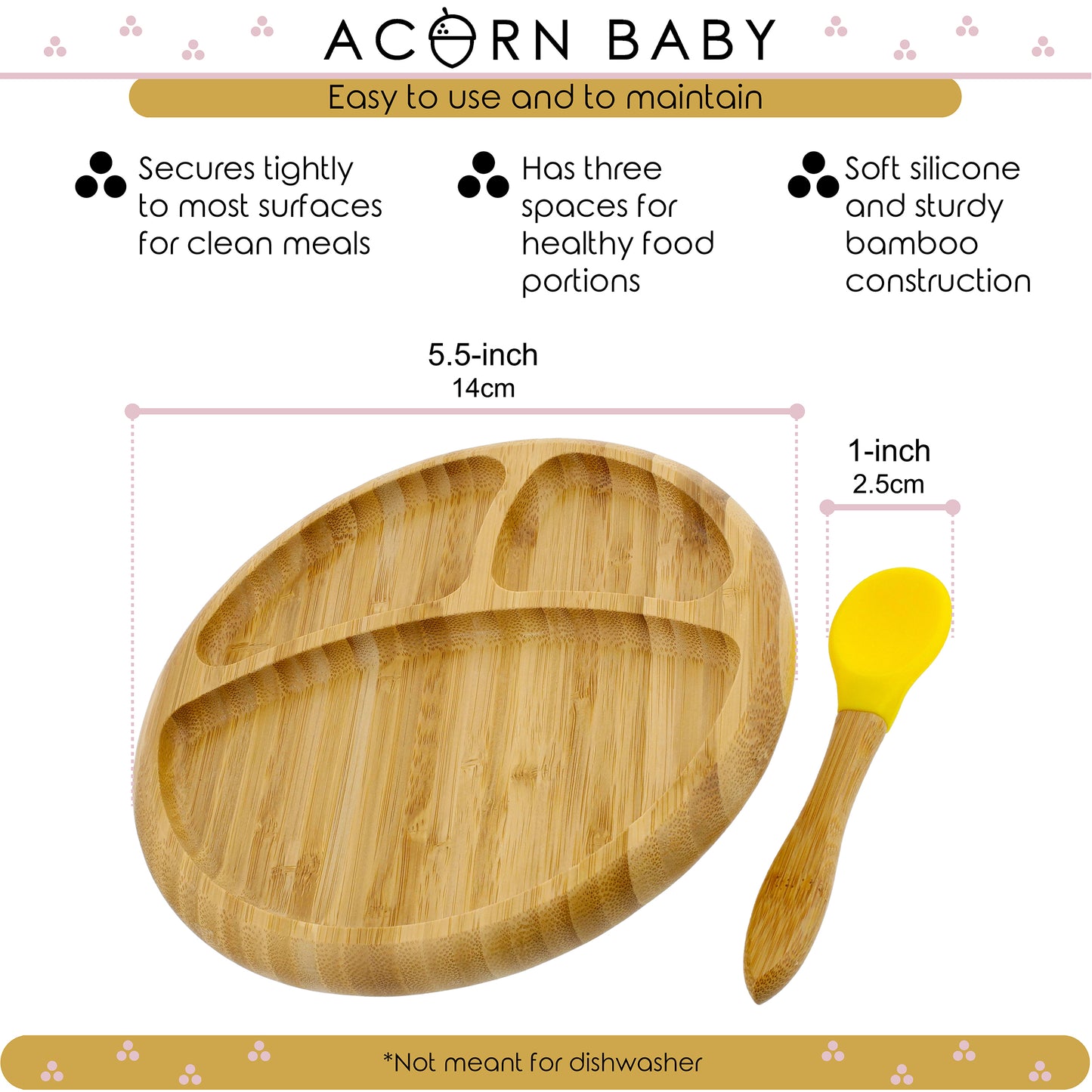 Bamboo Toddler Plates with Spoon in Yellow - Baby Plates with Suction