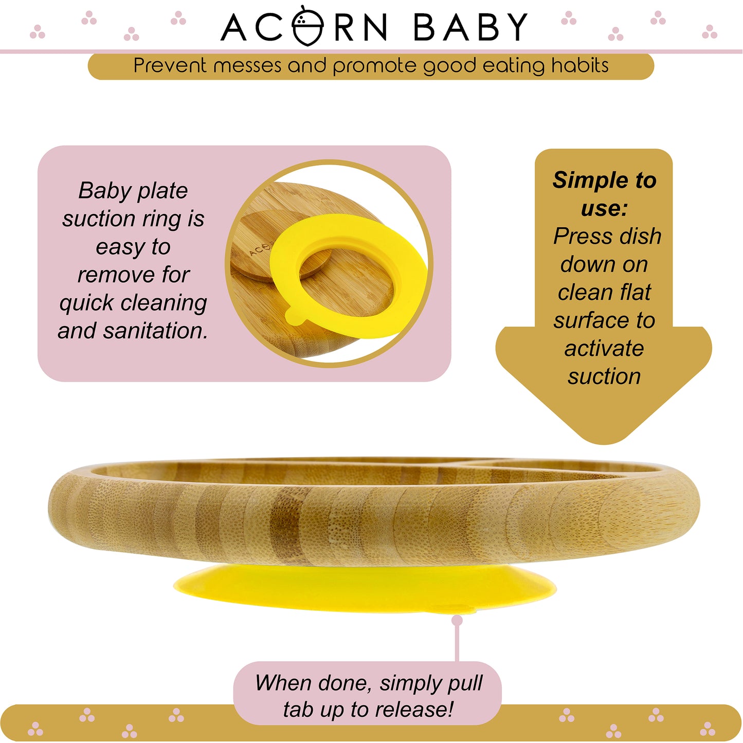 Bamboo Toddler Plates with Spoon in Yellow - Baby Plates with Suction