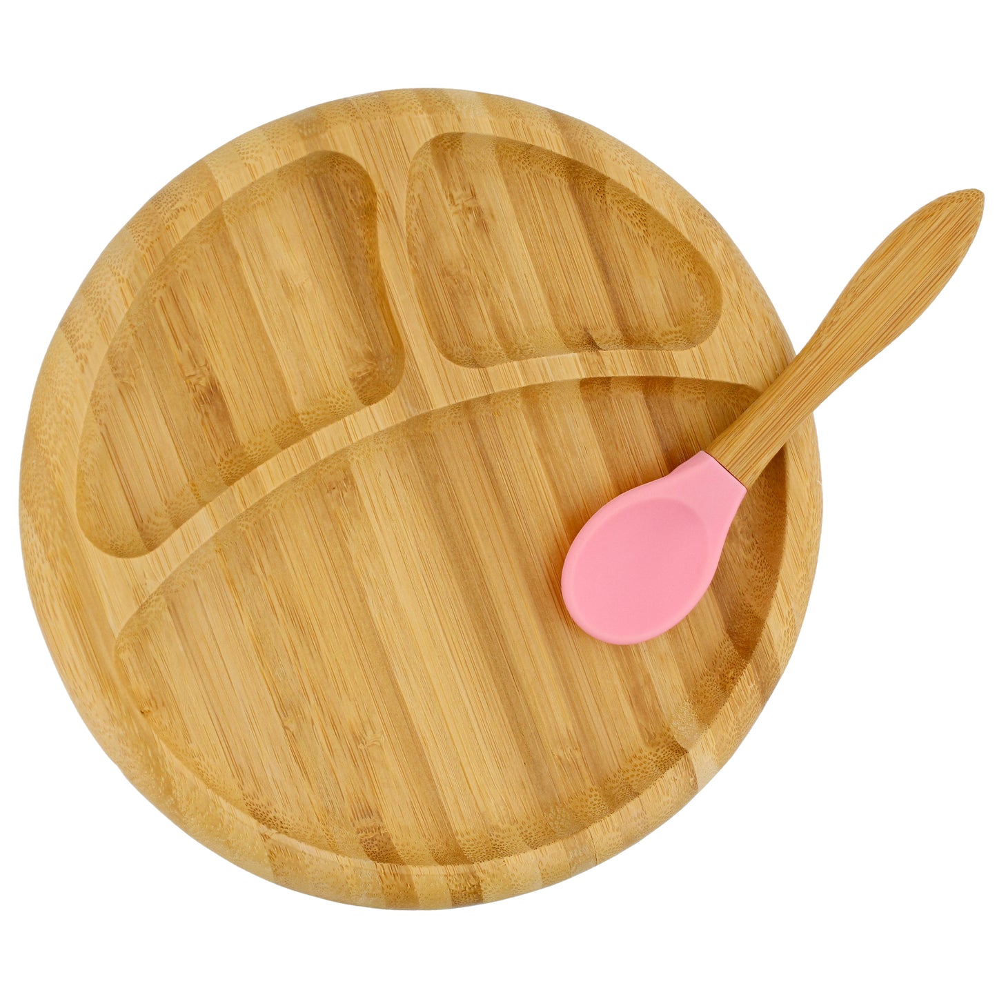 Bamboo Toddler Plates with Spoon in Pink - Baby Plates with Suction
