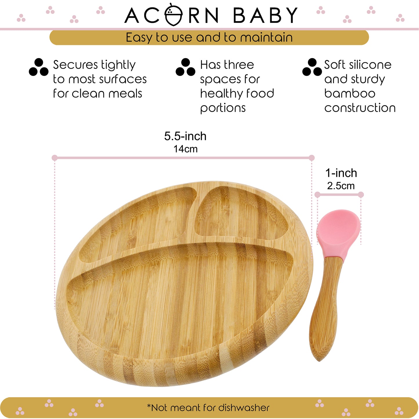 Bamboo Toddler Plates with Spoon in Pink - Baby Plates with Suction