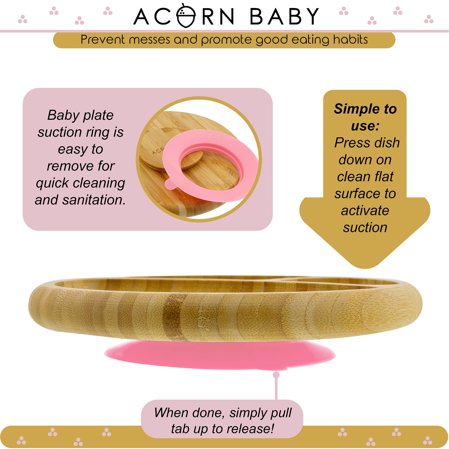 Bamboo Toddler Plates with Spoon in Pink - Baby Plates with Suction