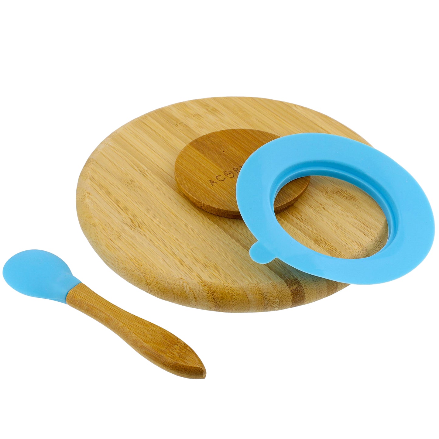 Bamboo Toddler Plates with Spoon in Blue - Baby Plates with Suction