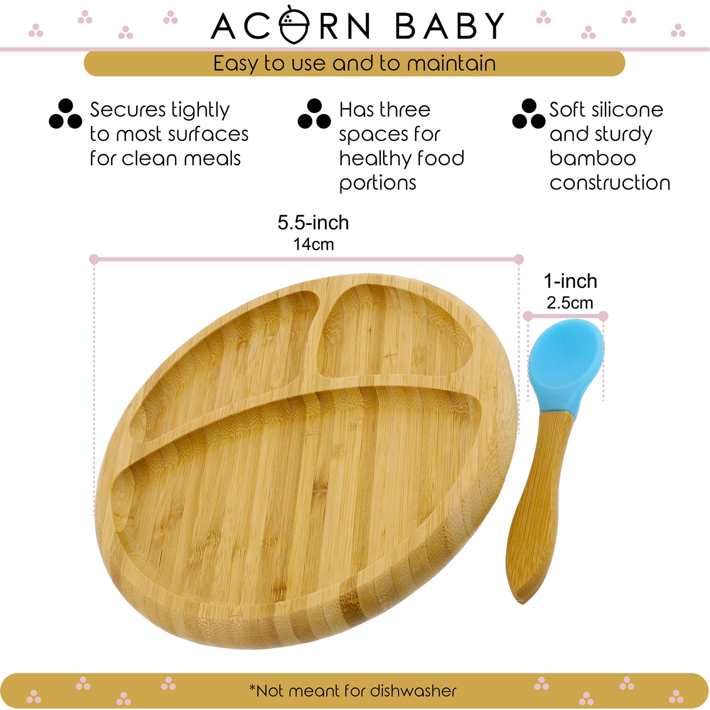 Bamboo Toddler Plates with Spoon in Blue - Baby Plates with Suction