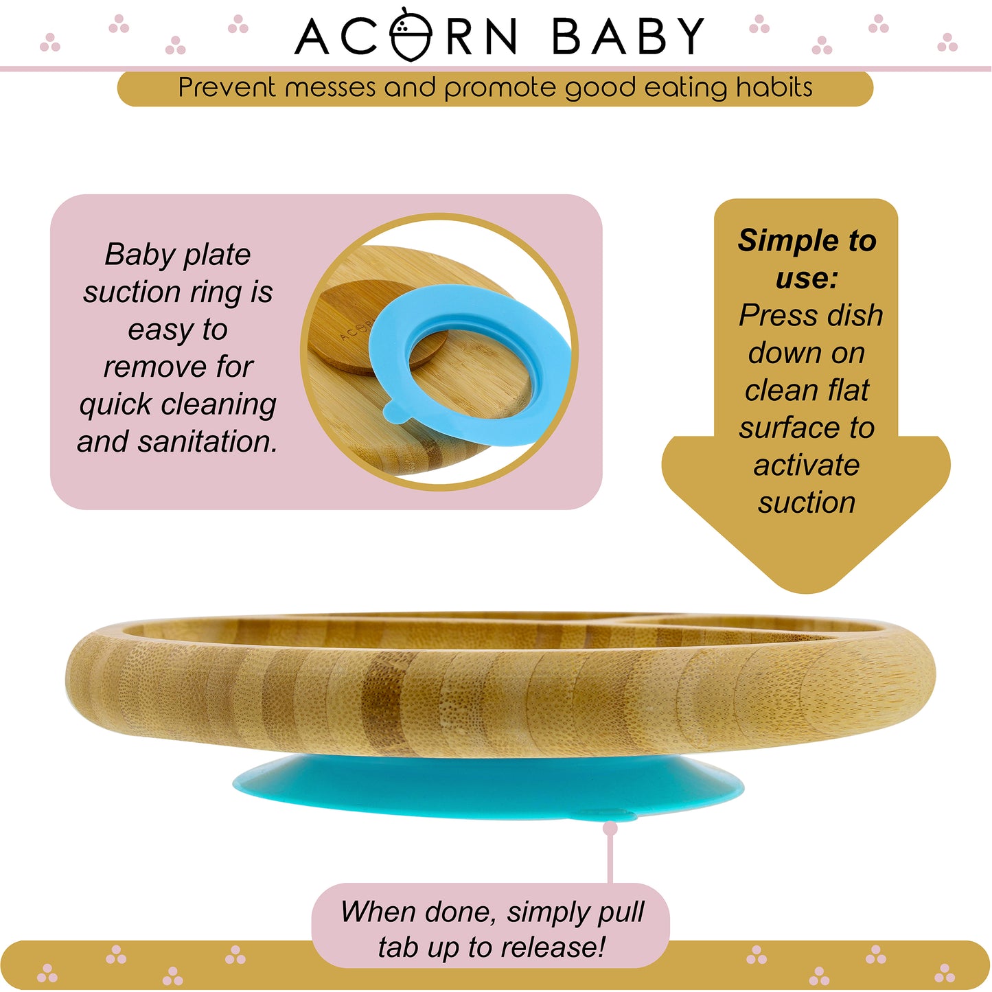 Bamboo Toddler Plates with Spoon in Blue - Baby Plates with Suction