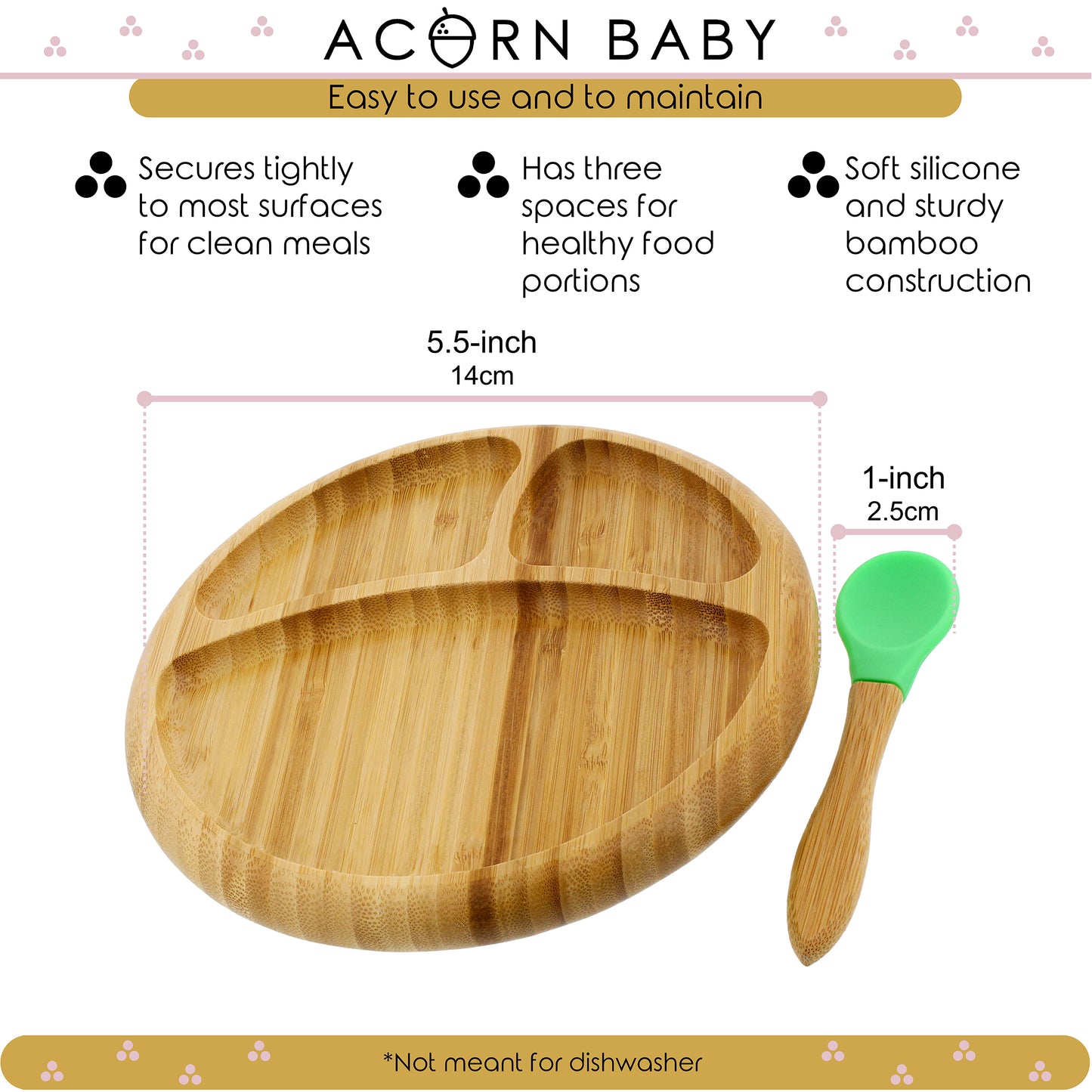 Bamboo Toddler Plates with Spoon in Green - Baby Plates with Suction