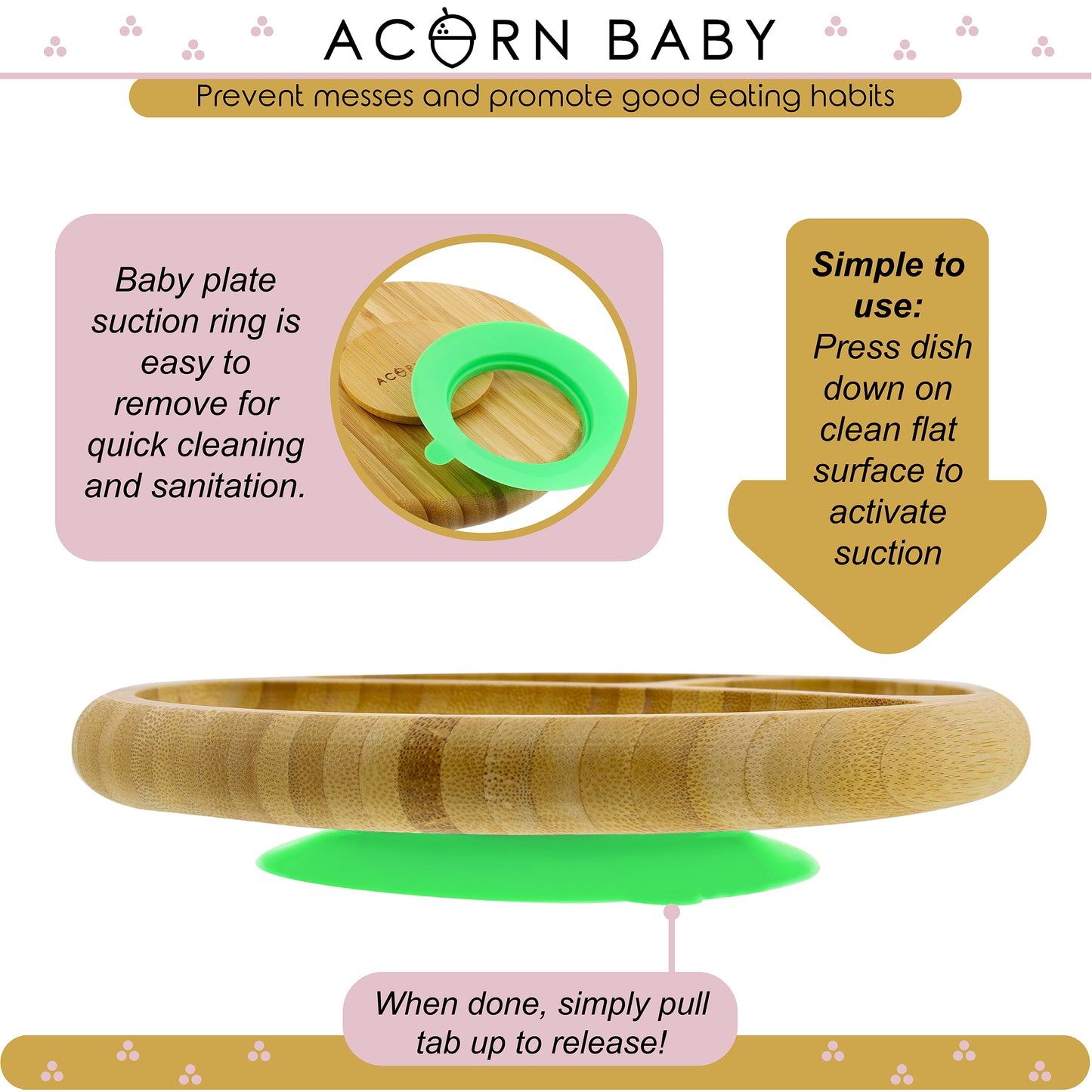 Bamboo Toddler Plates with Spoon in Green - Baby Plates with Suction
