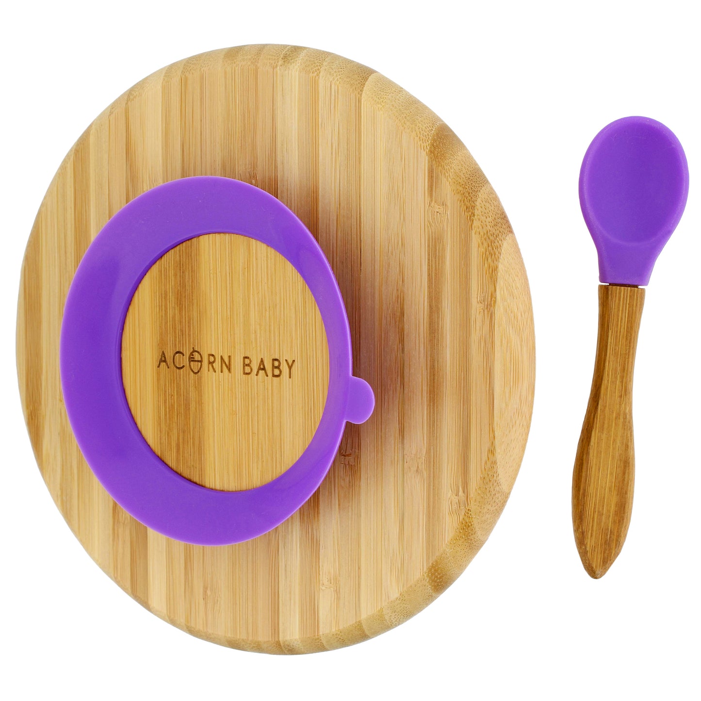 Bamboo Toddler Plates with Spoon in Purple - Baby Plates with Suction