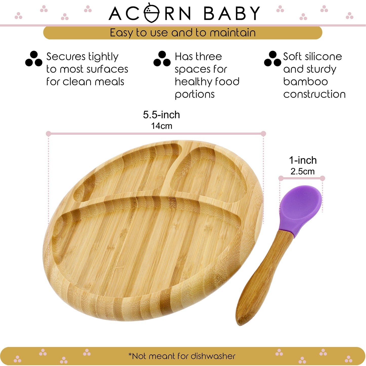 Bamboo Toddler Plates with Spoon in Purple - Baby Plates with Suction