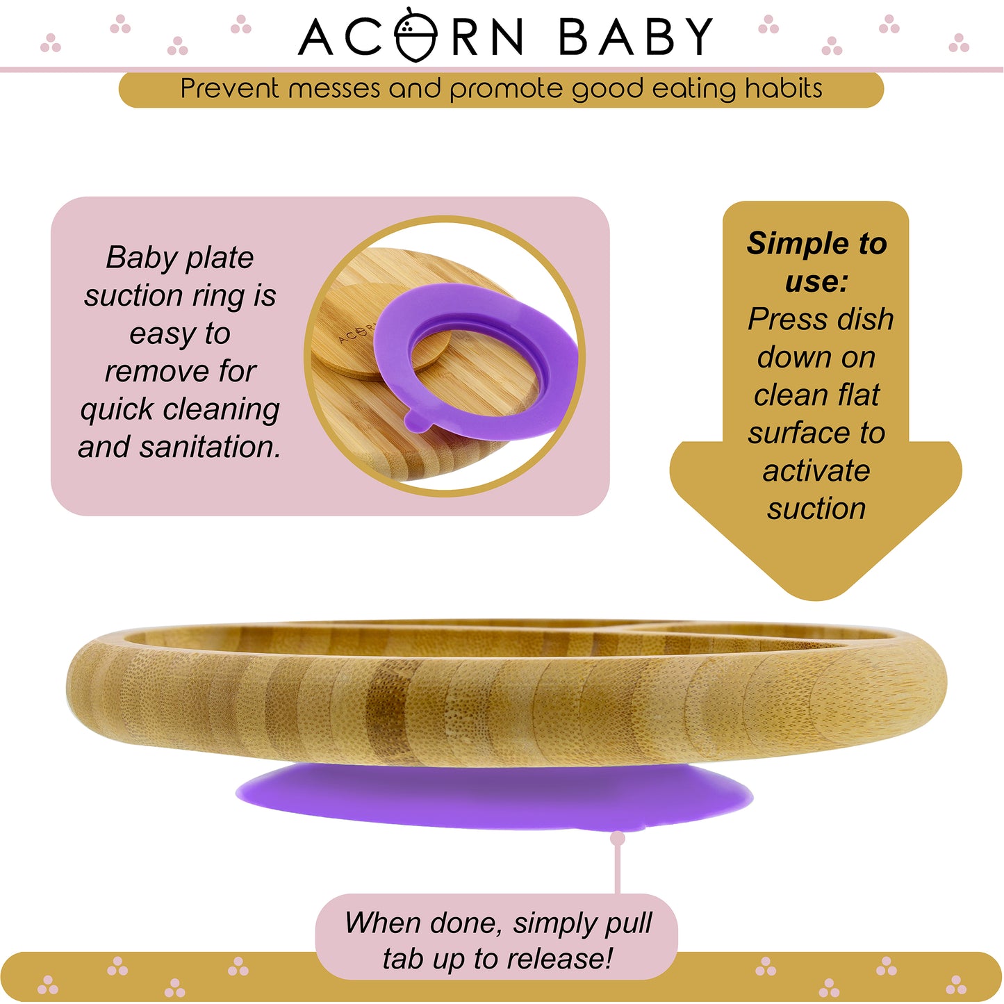 Bamboo Toddler Plates with Spoon in Purple - Baby Plates with Suction