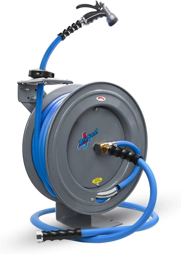 RMX BluSeal Auto Retractable Water Hose Reel with Hot & Cold Water Rubber Hose