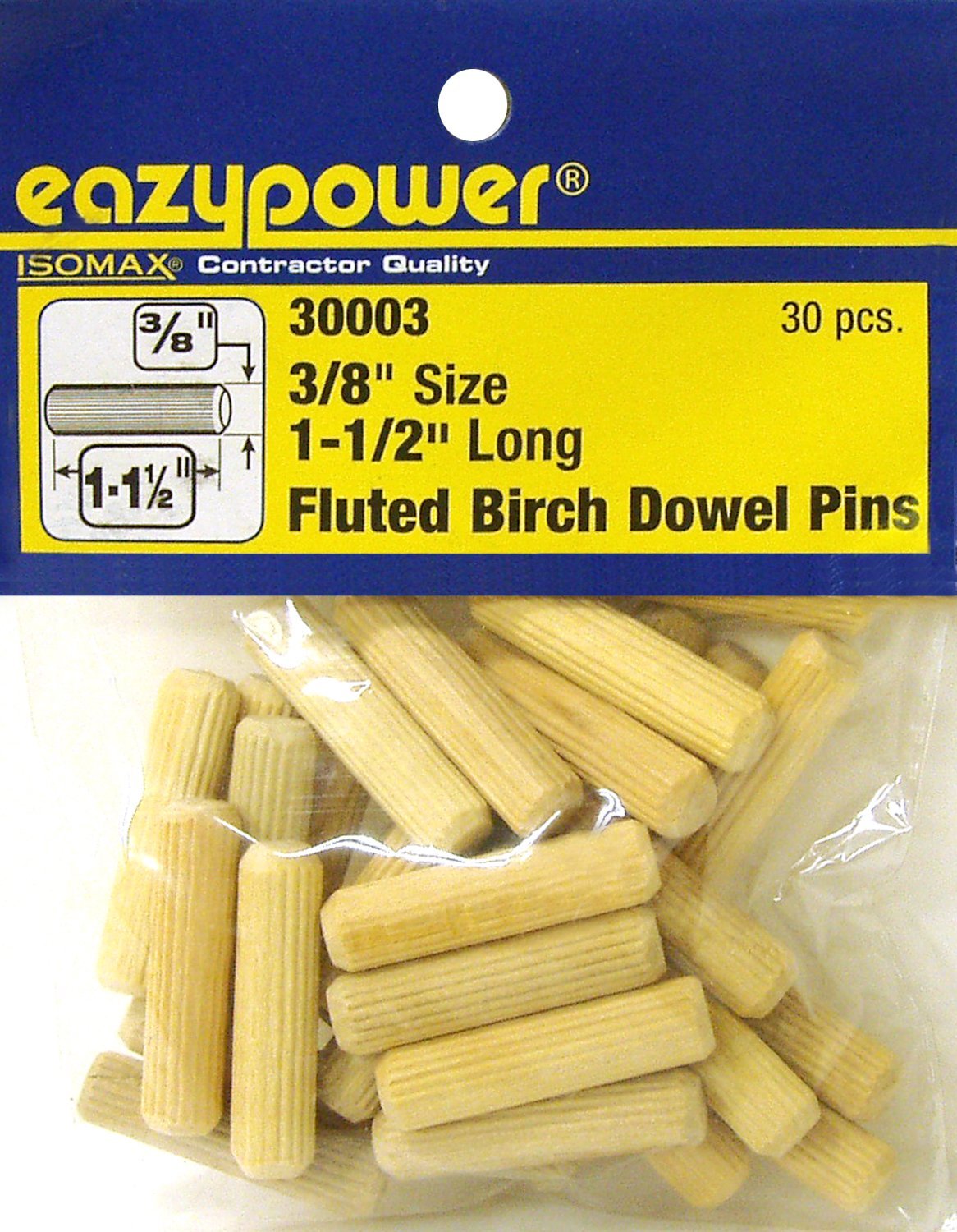3/8 Inch x 1-1/2 Inch Fluted Dowel Pins