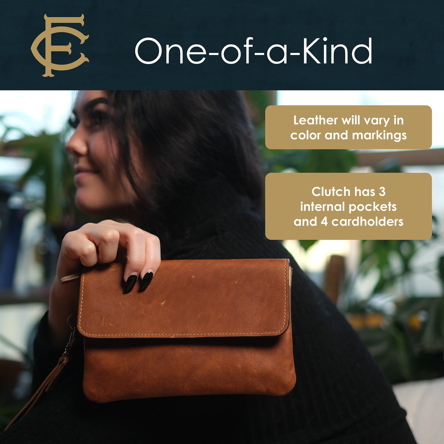 Leather Wallet Clutch with Wristlet - 5.3 x 8in Magnetic Women Purse