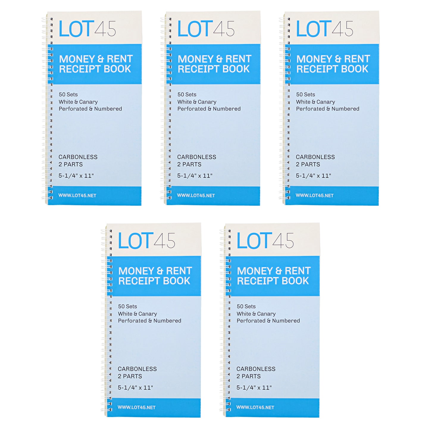 Money Rent Receipt Book 5 Piece Set - 5x11in - 2 Part Carbonless Books