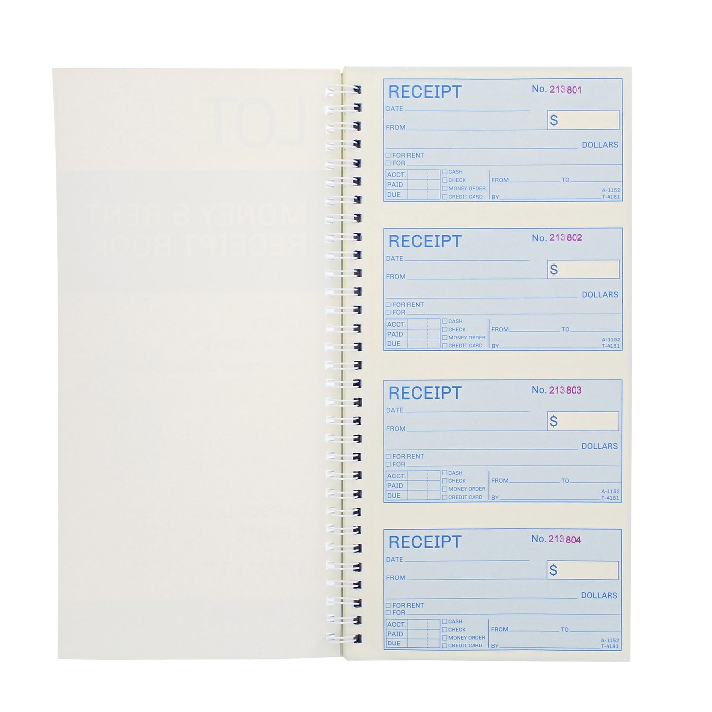 Money Rent Receipt Book 5 Piece Set - 5x11in - 2 Part Carbonless Books