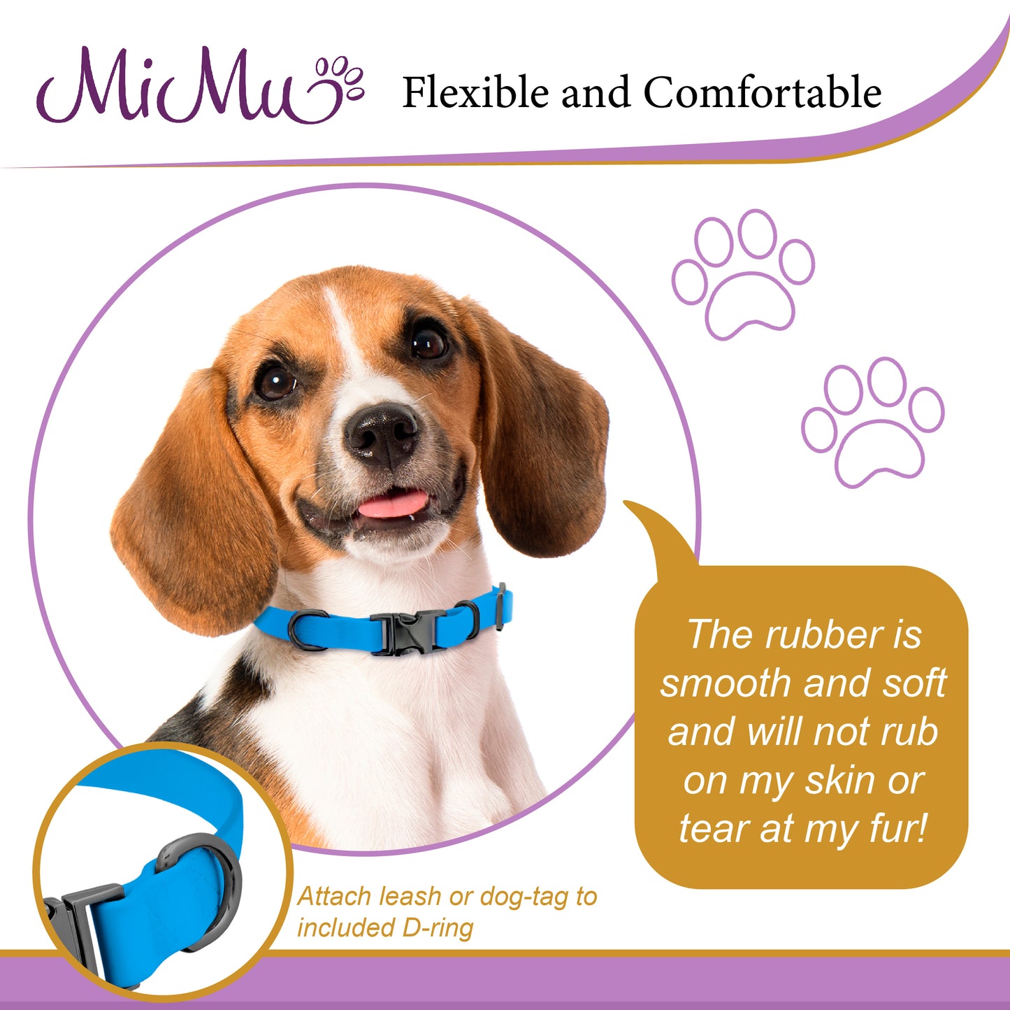 Small Silicone Dog Collar - Blue 17in Dog Collar with Clasp Buckle