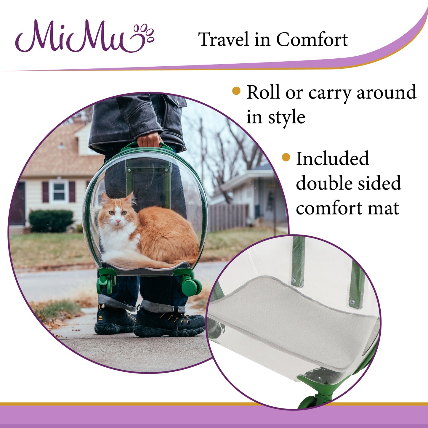 Clear Pet Carrier Trolley Case with Wheels - Small Rolling Pet Carrier