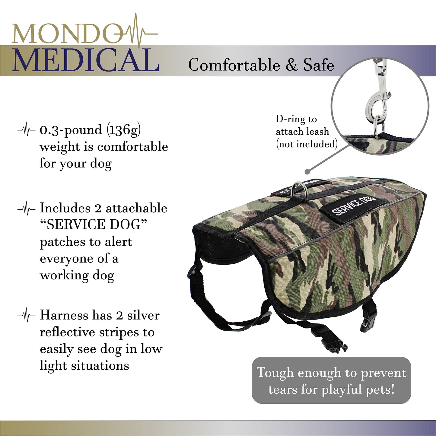 Service Dog Harness Jacket - Medium Camo Vest with 22.5 to 27in Chest