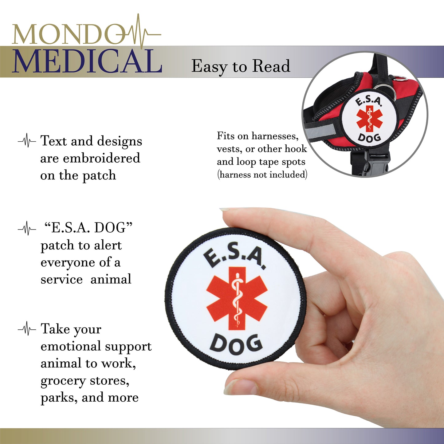 Emotional Support Animal Patch 2.5in Round - ESA Embroidered Label