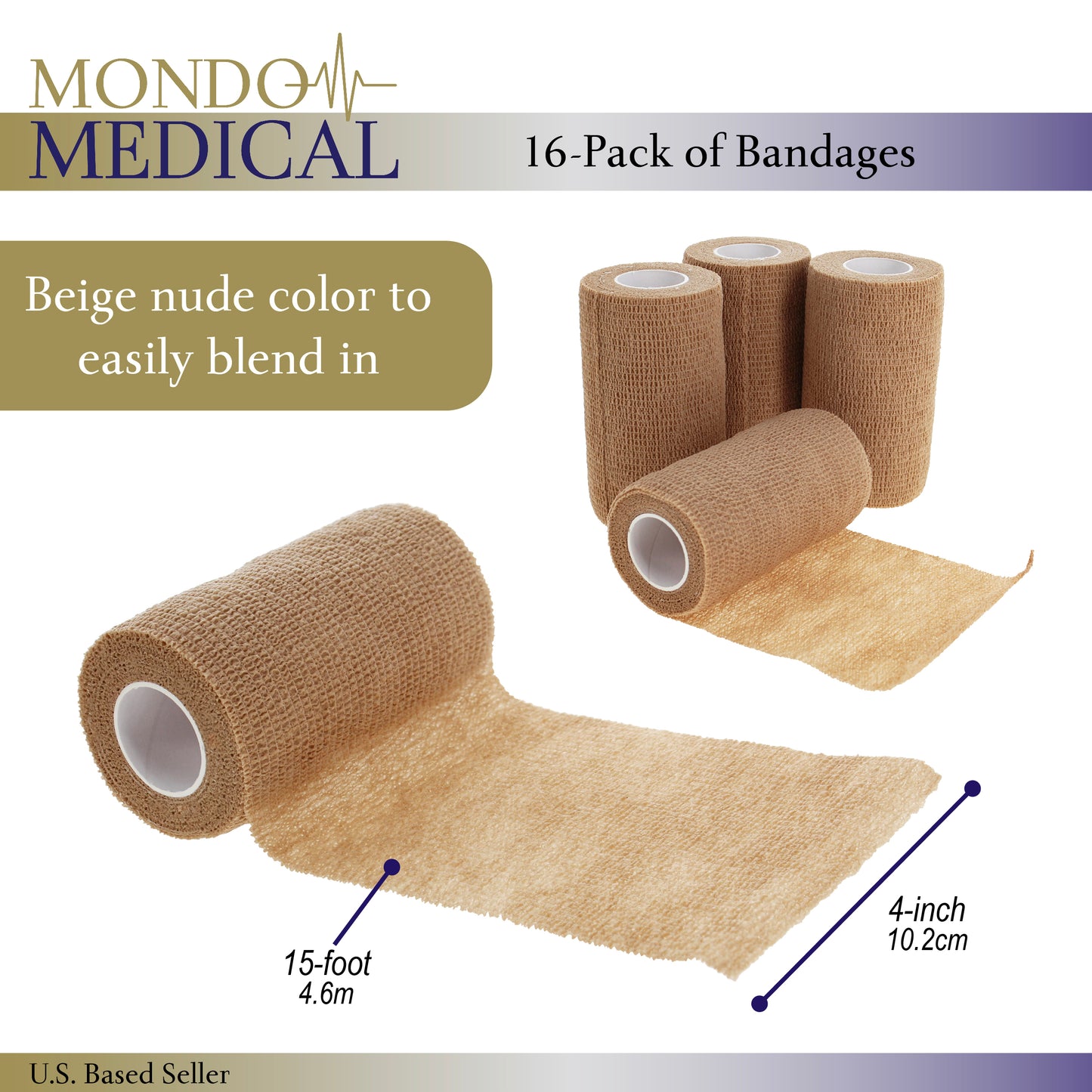 4in Wrap Bandages Self Adhesive 16 Pack of Beige Flexible Bandage Wrap