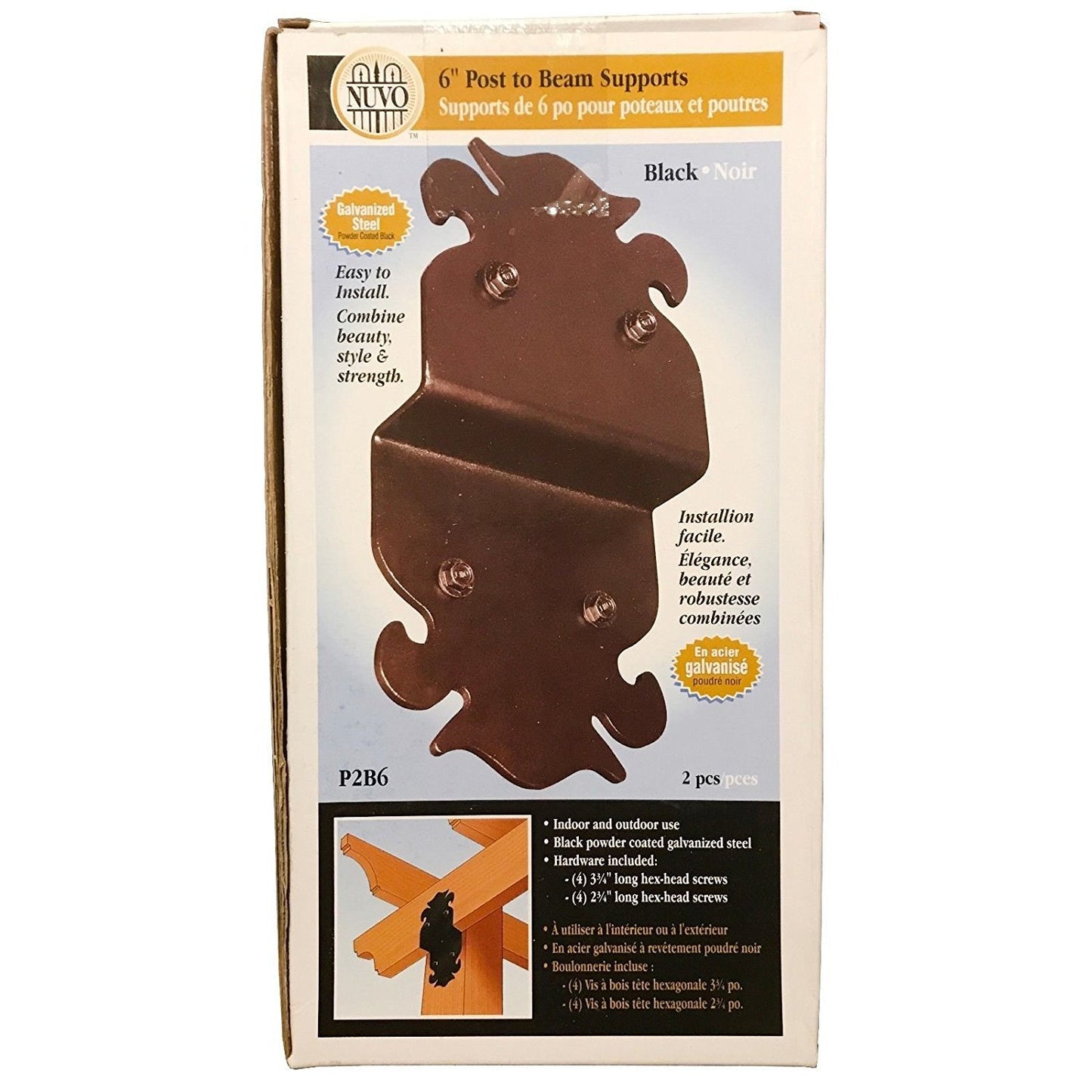 6" Ornamental Post to Beam Supports P2B6 (5" x 9.875") 2pcs - Black