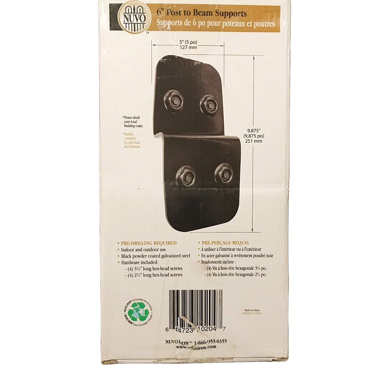 6" Post to Beam Supports P2B7 (5" x 9,875") 2pcs - Black