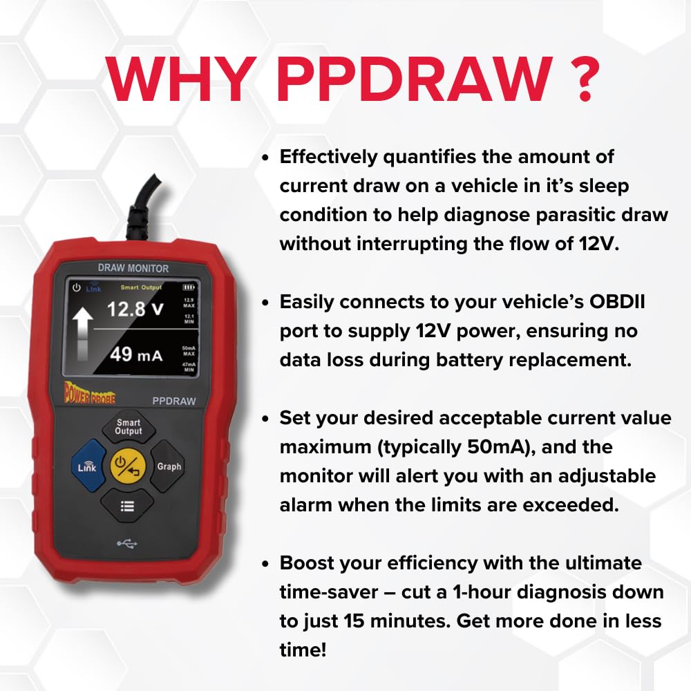 PPDRAW Automotive Battery Voltage and Parasitic Draw Monitor - OBDII