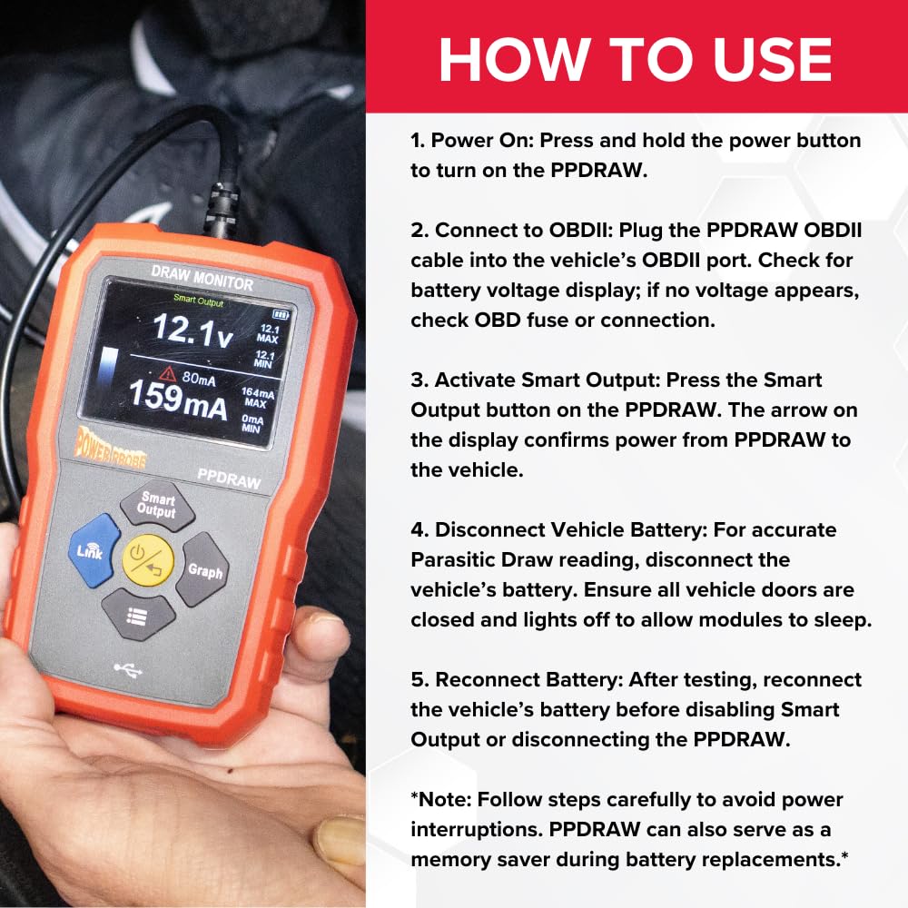 PPDRAW Automotive Battery Voltage and Parasitic Draw Monitor - OBDII