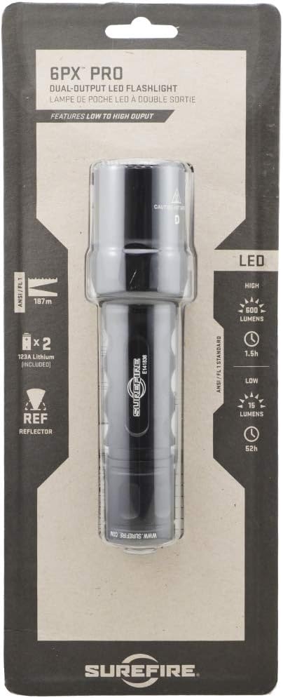 6PX Pro 600 Lumen Tactical EDC Flashlight Bundle - 4x Batteries & Case