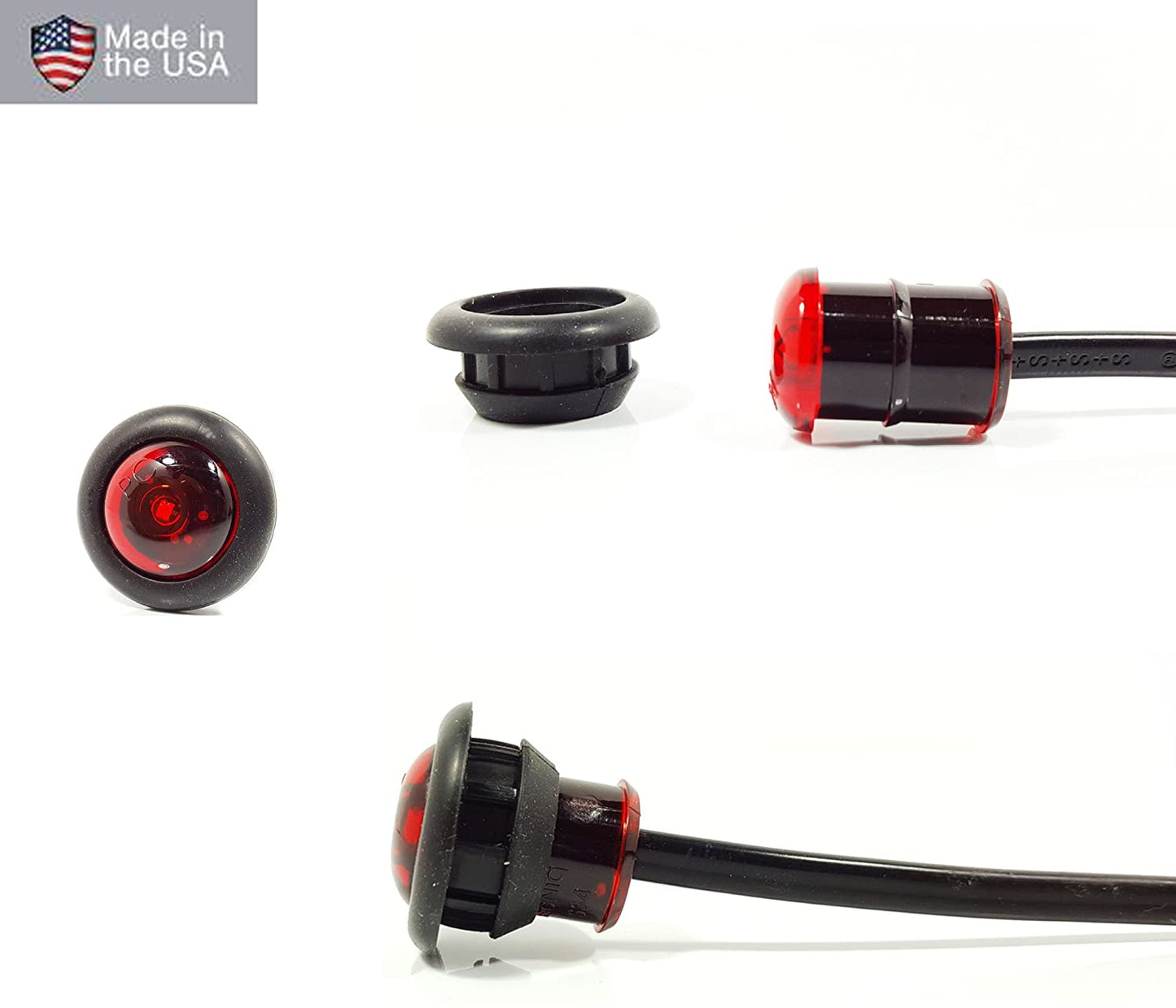 10 USA Made 3/4" RED LED Clearance Marker Bullet Grommet Lights