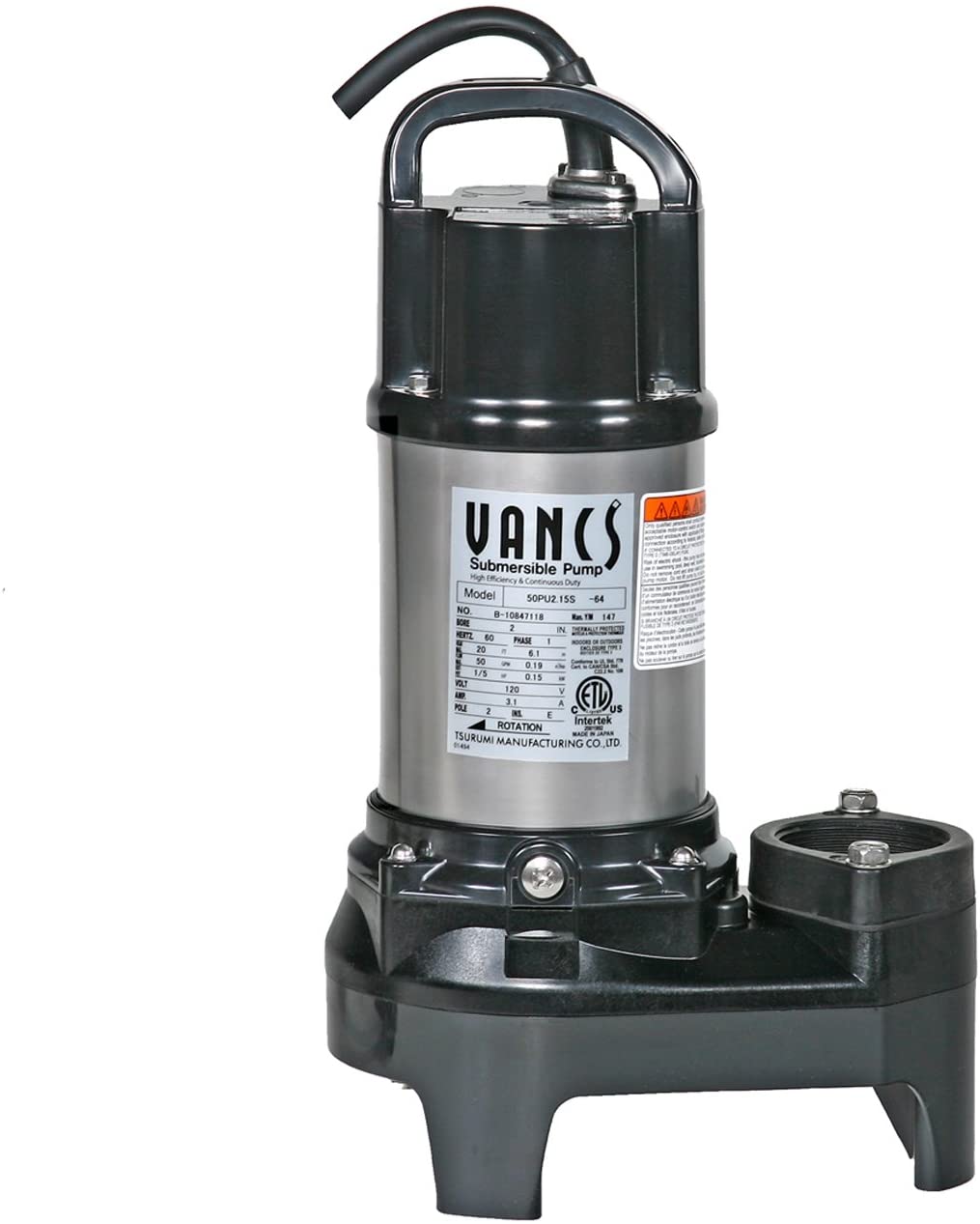 2PU 1/5hp, 115V Pond & Waterfall Pump, Stainless Steel, 3000 GPH