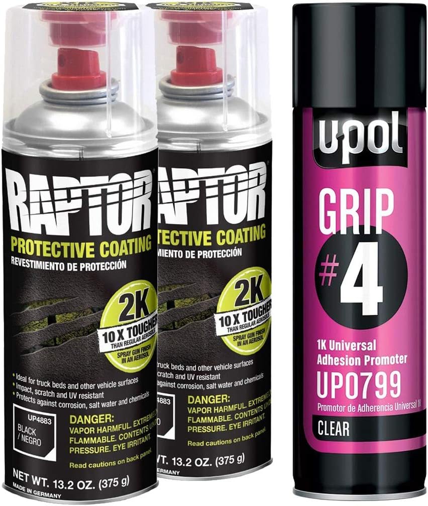Raptor 2K Black Spray-On Truck Bedliner Aerosol, 2-Pack | Grip #4 Clear 1K