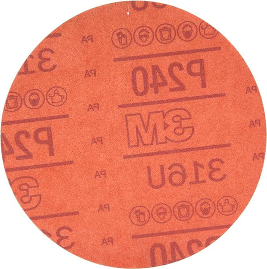 3M Hookit Red Abrasive Disc, 01220, 6 in, 240+ Grit No Hole