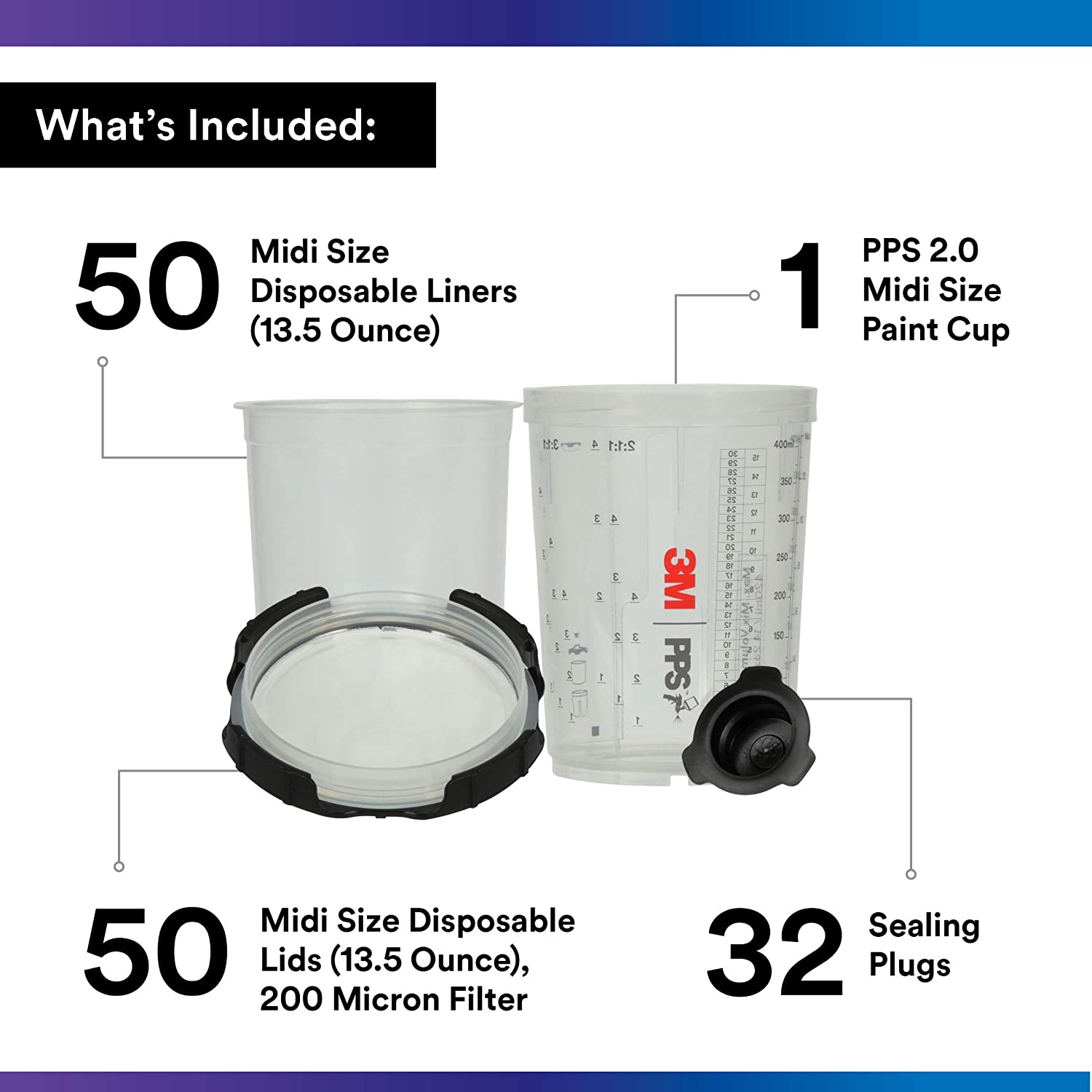 26112 PPS 2.0 Spray Gun Cup, Liners Kit, 200-Micron Filter, Midi, 13.5 Ounces