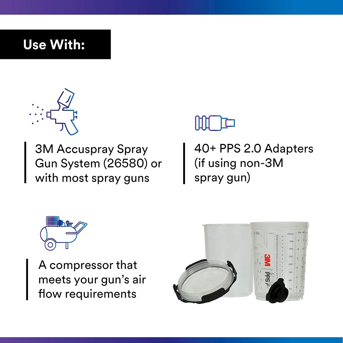 26112 PPS 2.0 Spray Gun Cup, Liners Kit, 200-Micron Filter, Midi, 13.5 Ounces