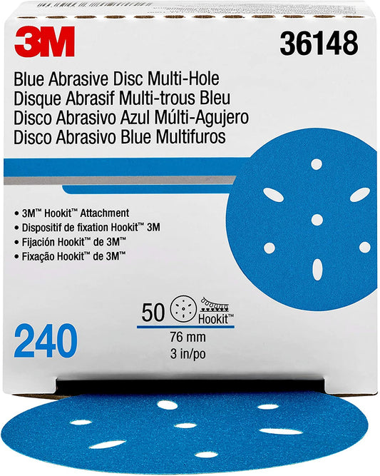 Hookit Blue Abrasive Disc Multi-hole, 36148, 3 in, 240 grade, 50 discs